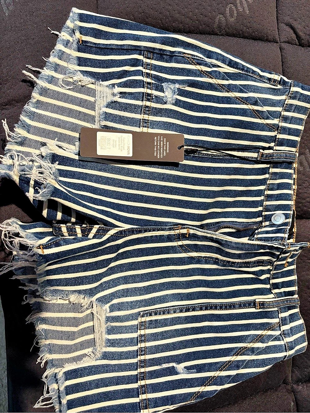 Fashion Nova Come Aboard Conductor Stripe Denim Shorts